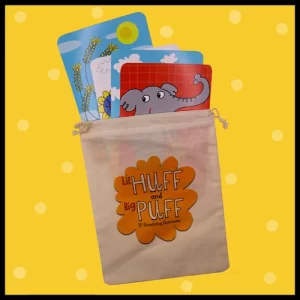 Huff and Puff bag with cards sticking out